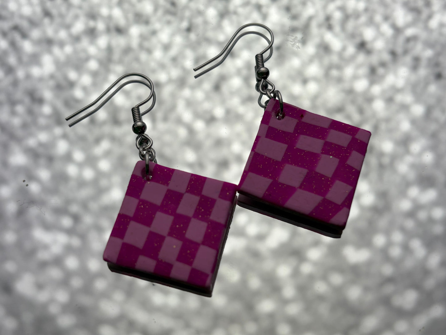 Pink Checkered Earrings