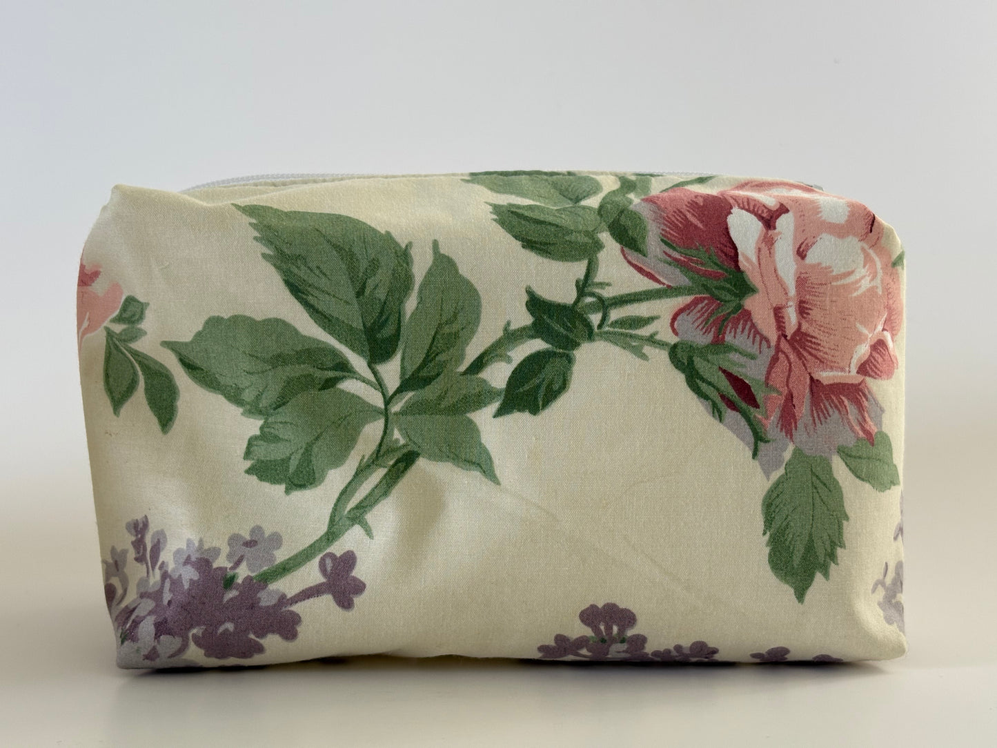Cream Floral Lined Zipper Pouch
